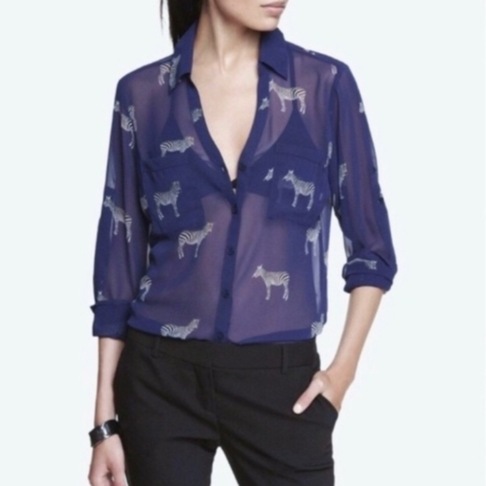 Express Portofino Sheer Zebra Print Shirt